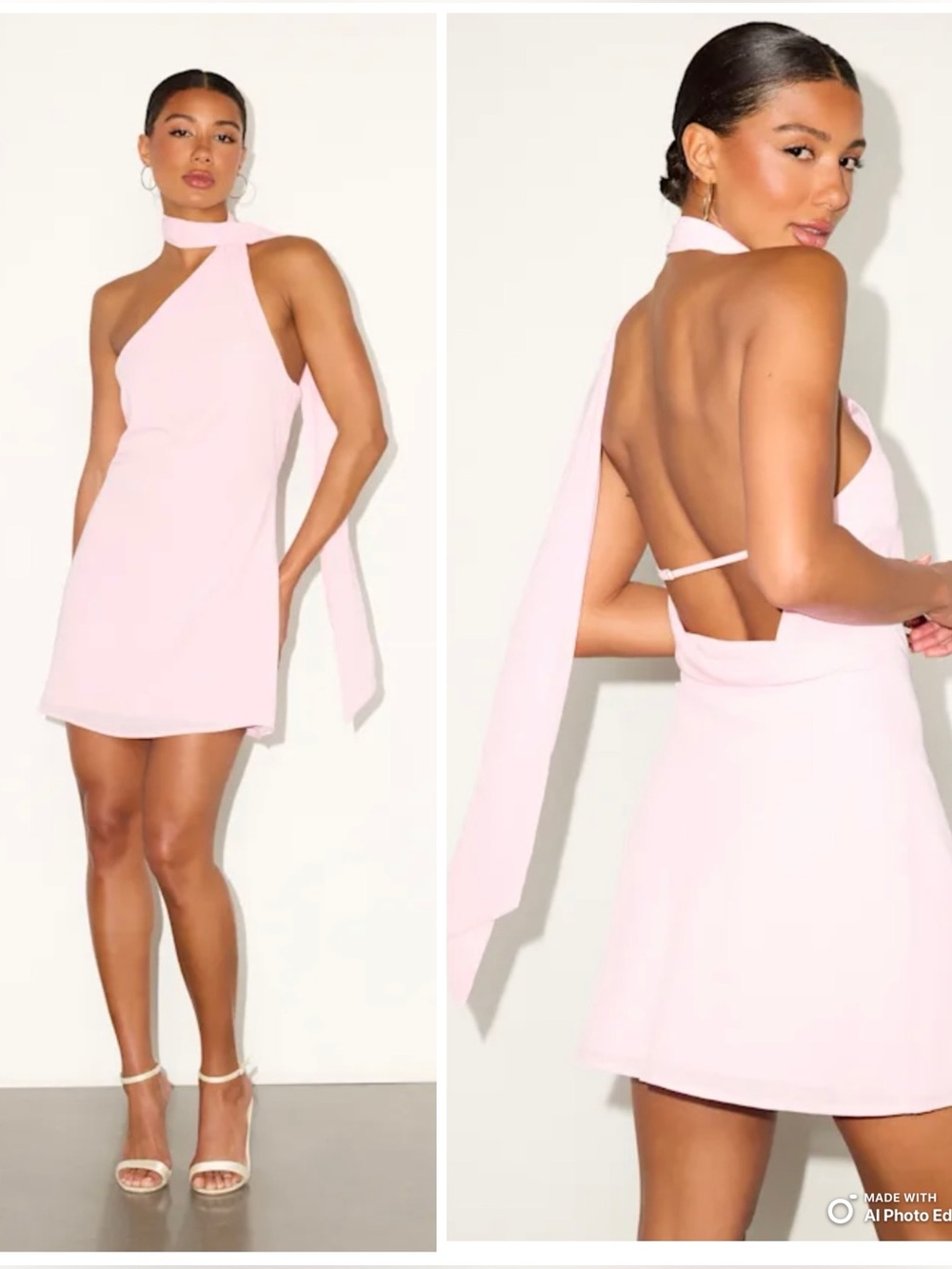 Lulus Medium Isloda Blush Pink One-Shoulder Backless Sash Mini Dress NWT Party